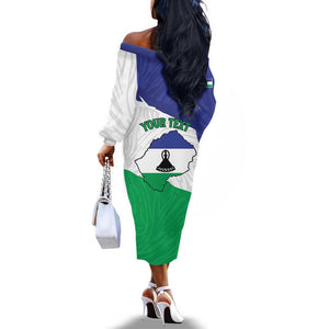 Personalised Afro Lesotho Off The Shoulder Long Sleeve Dress Coat Of Arms With Map - Grunge Style