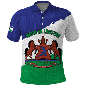 Personalised Afro Lesotho Polo Shirt Coat Of Arms With Map - Grunge Style