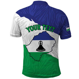 Personalised Afro Lesotho Polo Shirt Coat Of Arms With Map - Grunge Style