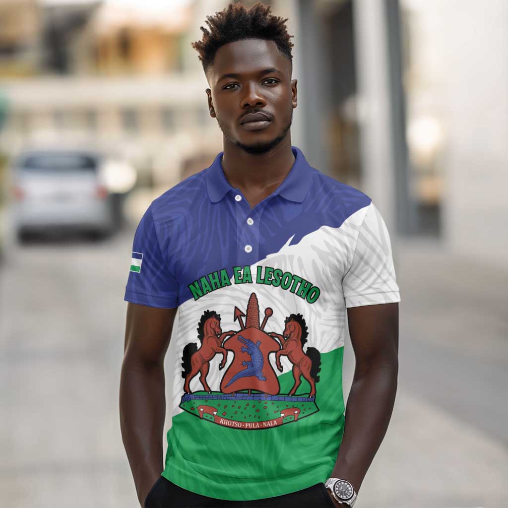Personalised Afro Lesotho Polo Shirt Coat Of Arms With Map - Grunge Style