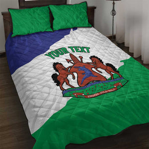 Personalised Afro Lesotho Quilt Bed Set Coat Of Arms With Map - Grunge Style