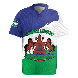 Personalised Afro Lesotho Rugby Jersey Coat Of Arms With Map - Grunge Style