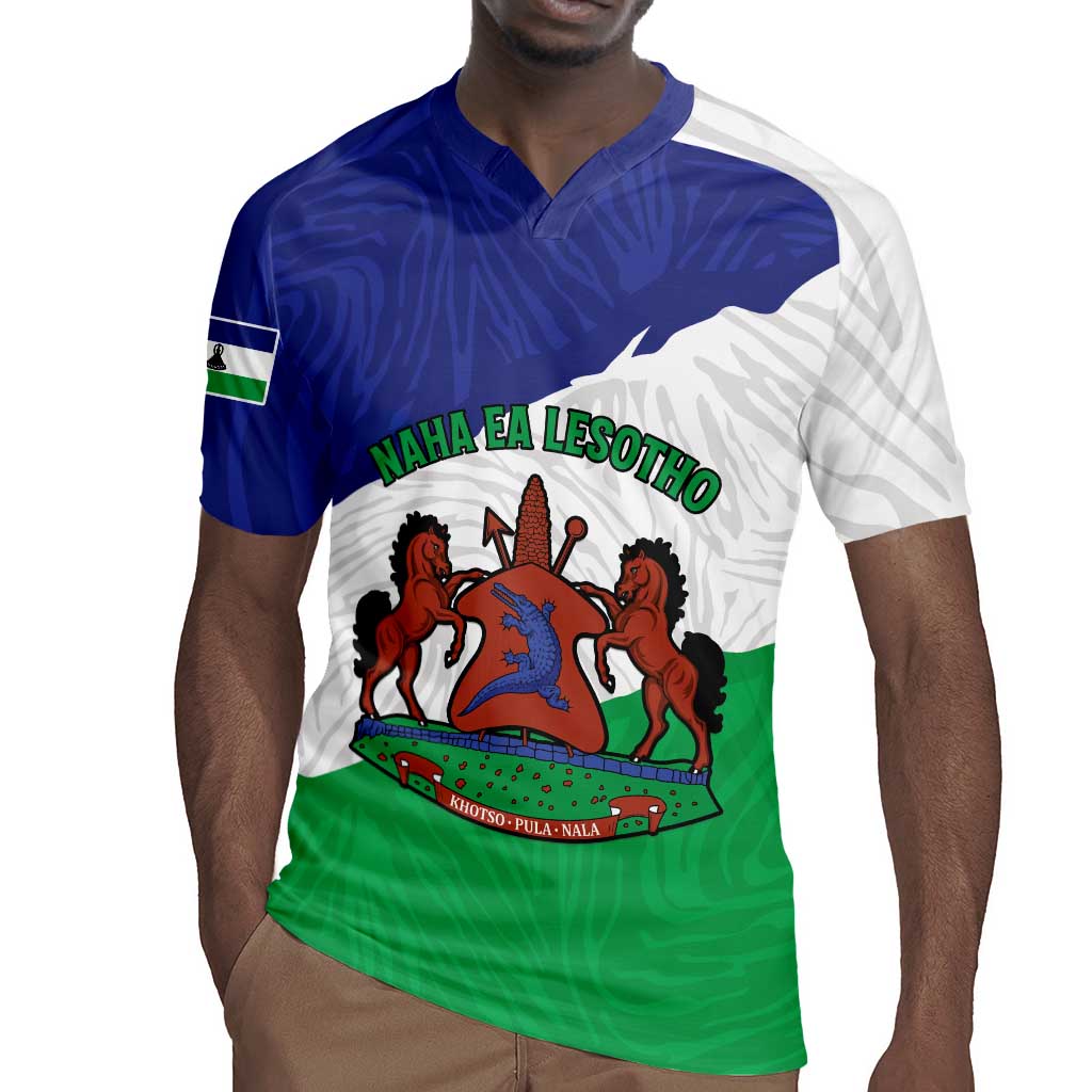 Personalised Afro Lesotho Rugby Jersey Coat Of Arms With Map - Grunge Style