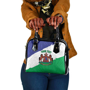 Personalised Afro Lesotho Shoulder Handbag Coat Of Arms With Map - Grunge Style