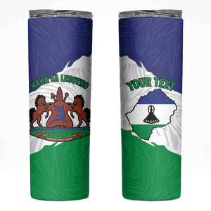 Personalised Afro Lesotho Skinny Tumbler Coat Of Arms With Map - Grunge Style