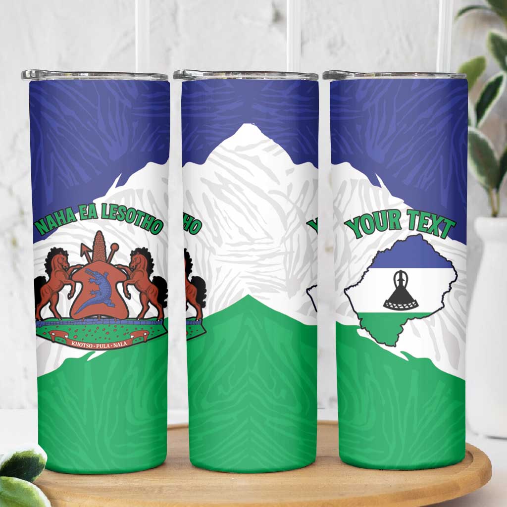 Personalised Afro Lesotho Skinny Tumbler Coat Of Arms With Map - Grunge Style