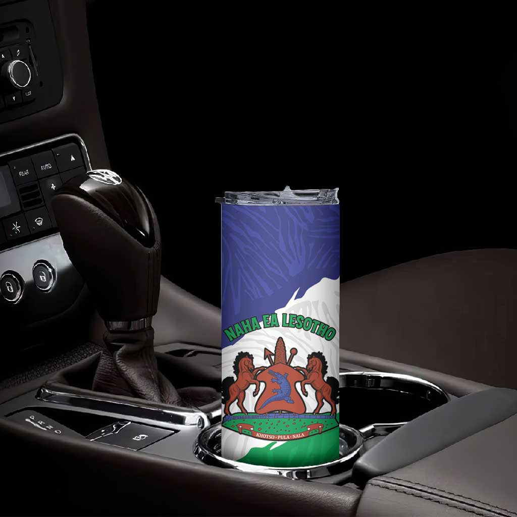 Personalised Afro Lesotho Skinny Tumbler Coat Of Arms With Map - Grunge Style