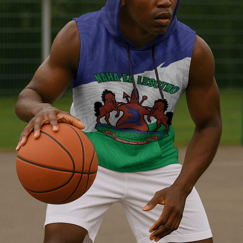 Personalised Afro Lesotho Sleeveless Hoodie Coat Of Arms With Map - Grunge Style - African Pride