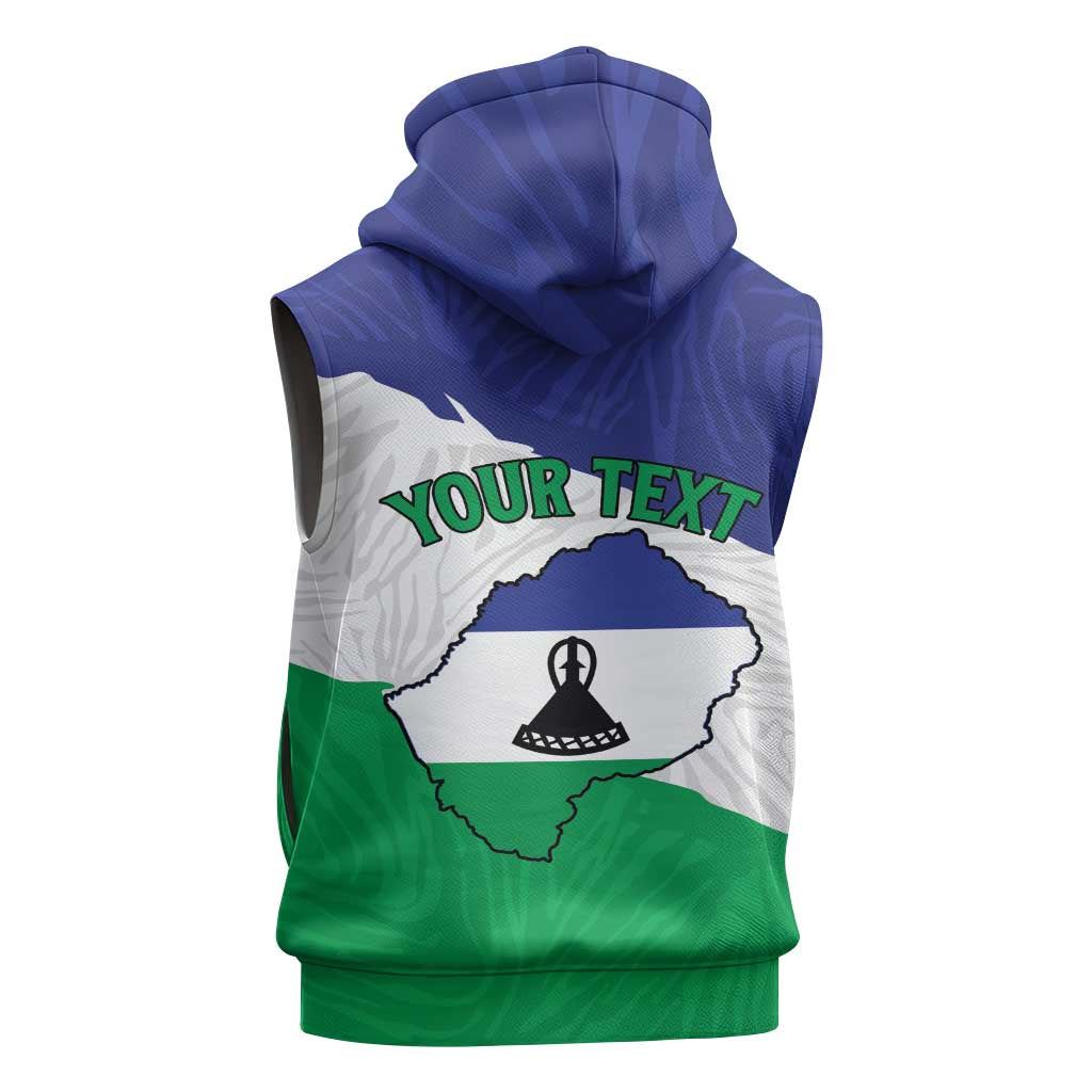Personalised Afro Lesotho Sleeveless Zip Hoodie Coat Of Arms With Map - Grunge Style - African Pride