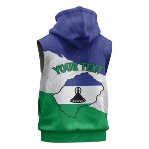 Personalised Afro Lesotho Sleeveless Zip Hoodie Coat Of Arms With Map - Grunge Style - African Pride
