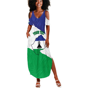 Personalised Afro Lesotho Summer Maxi Dress Coat Of Arms With Map - Grunge Style