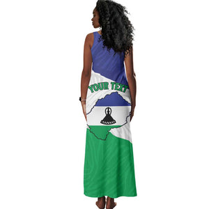 Personalised Afro Lesotho Tank Maxi Dress Coat Of Arms With Map - Grunge Style