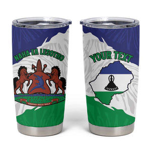 Personalised Afro Lesotho Tumbler Cup Coat Of Arms With Map - Grunge Style