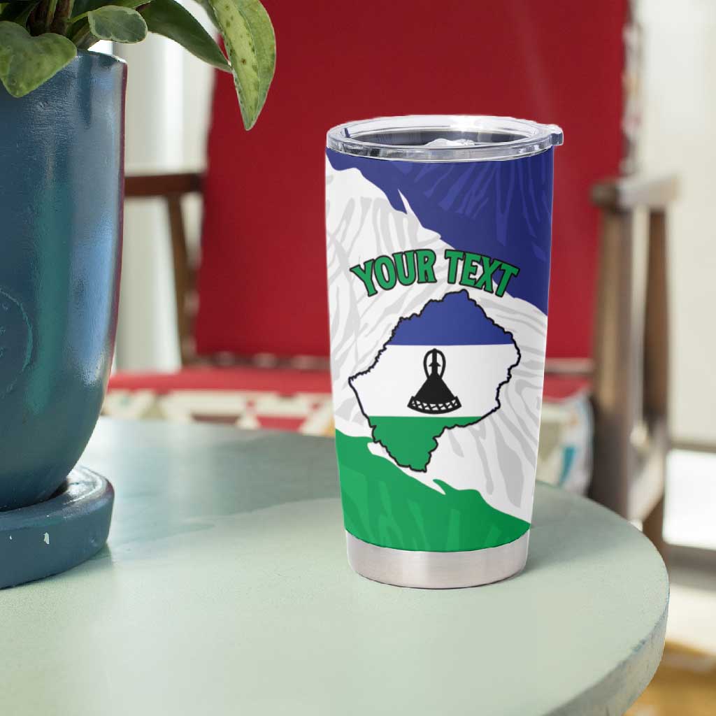 Personalised Afro Lesotho Tumbler Cup Coat Of Arms With Map - Grunge Style