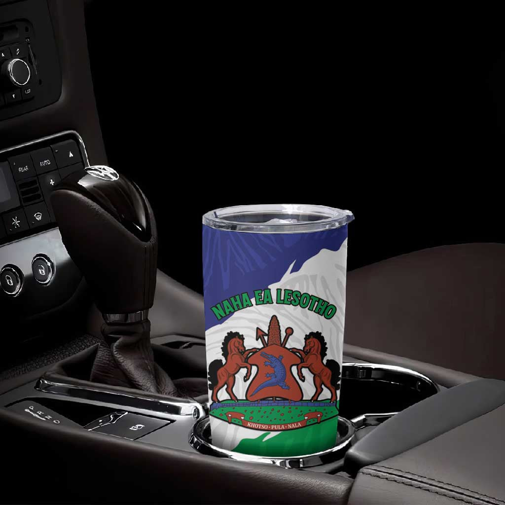 Personalised Afro Lesotho Tumbler Cup Coat Of Arms With Map - Grunge Style