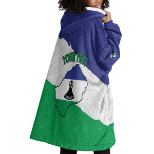 Personalised Afro Lesotho Wearable Blanket Hoodie Coat Of Arms With Map - Grunge Style
