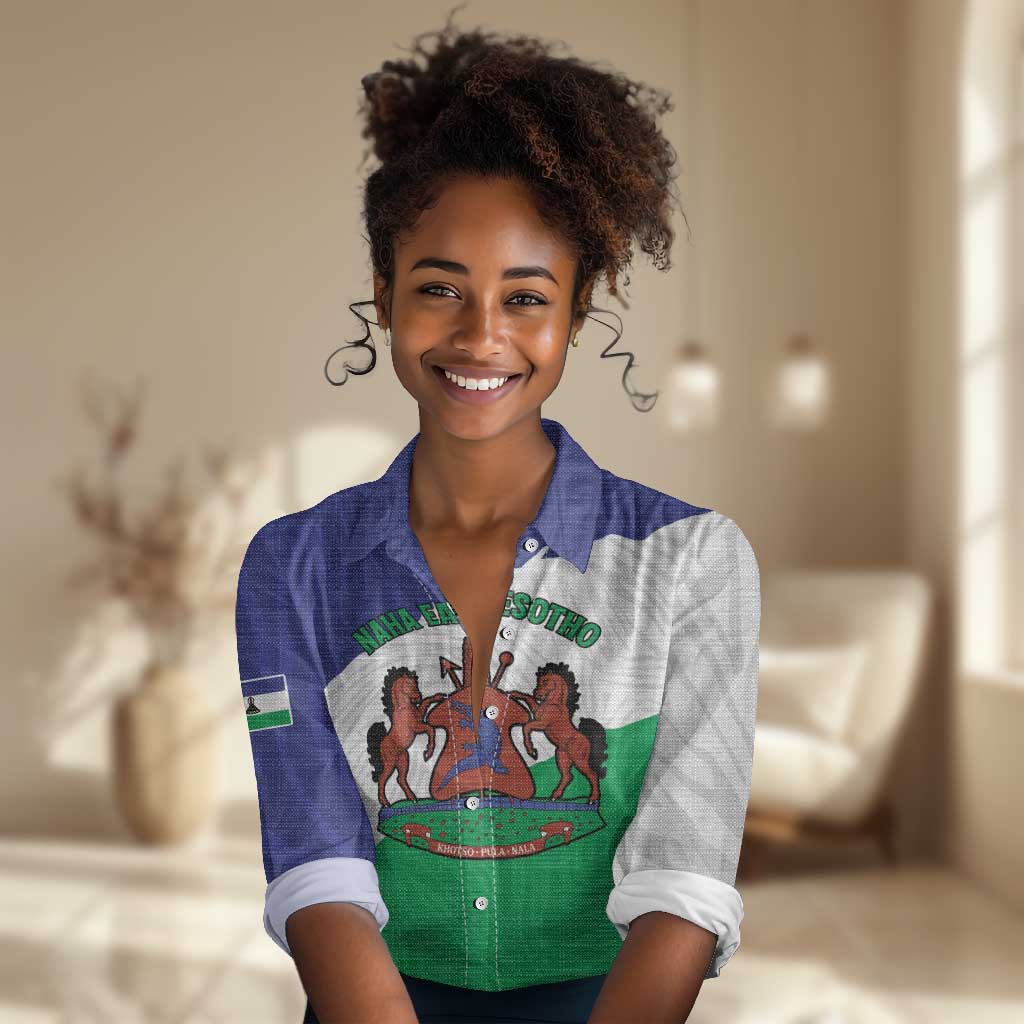 Personalised Afro Lesotho Women Casual Shirt Coat Of Arms With Map - Grunge Style