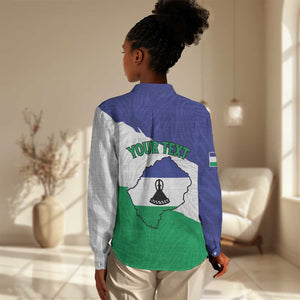 Personalised Afro Lesotho Women Casual Shirt Coat Of Arms With Map - Grunge Style