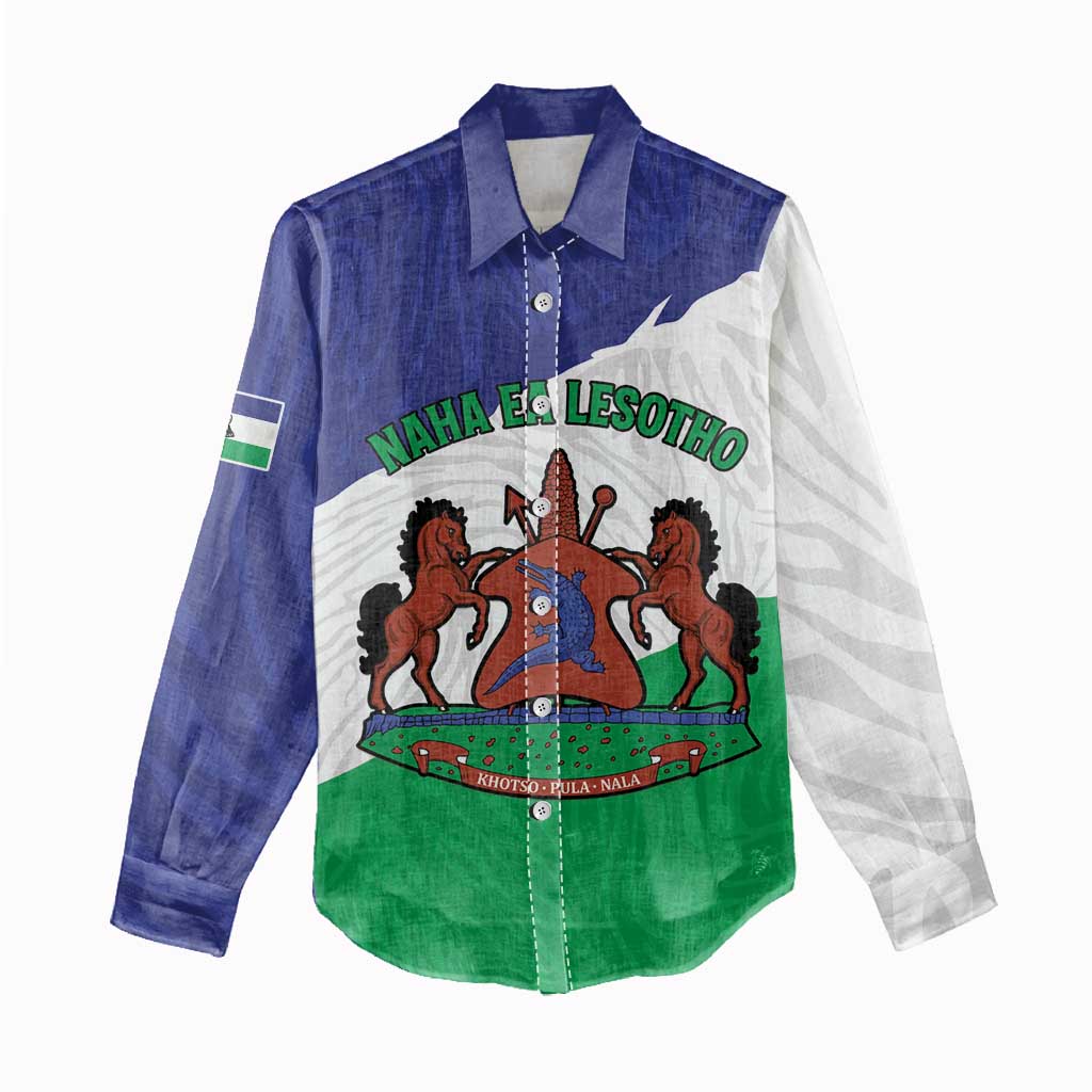 Personalised Afro Lesotho Women Casual Shirt Coat Of Arms With Map - Grunge Style