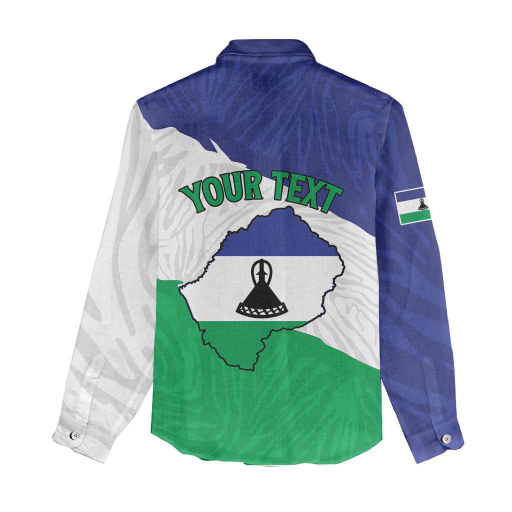 Personalised Afro Lesotho Women Casual Shirt Coat Of Arms With Map - Grunge Style