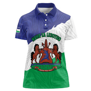 Personalised Afro Lesotho Women Polo Shirt Coat Of Arms With Map - Grunge Style