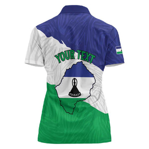 Personalised Afro Lesotho Women Polo Shirt Coat Of Arms With Map - Grunge Style