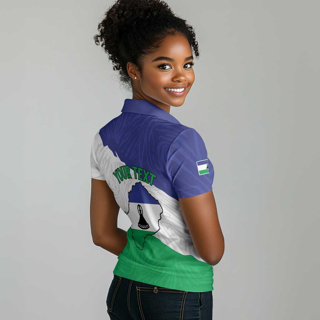 Personalised Afro Lesotho Women Polo Shirt Coat Of Arms With Map - Grunge Style