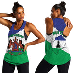 Personalised Afro Lesotho Women Racerback Tank Coat Of Arms With Map - Grunge Style