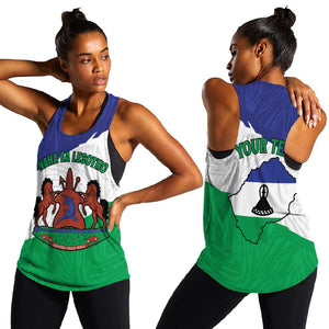 Personalised Afro Lesotho Women Racerback Tank Coat Of Arms With Map - Grunge Style