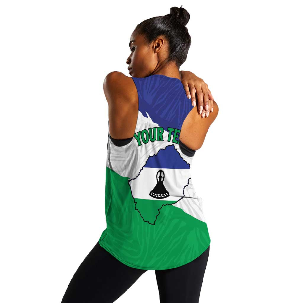 Personalised Afro Lesotho Women Racerback Tank Coat Of Arms With Map - Grunge Style