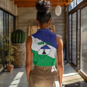 Personalised Afro Lesotho Women Sleeveless Polo Shirt Coat Of Arms With Map - Grunge Style