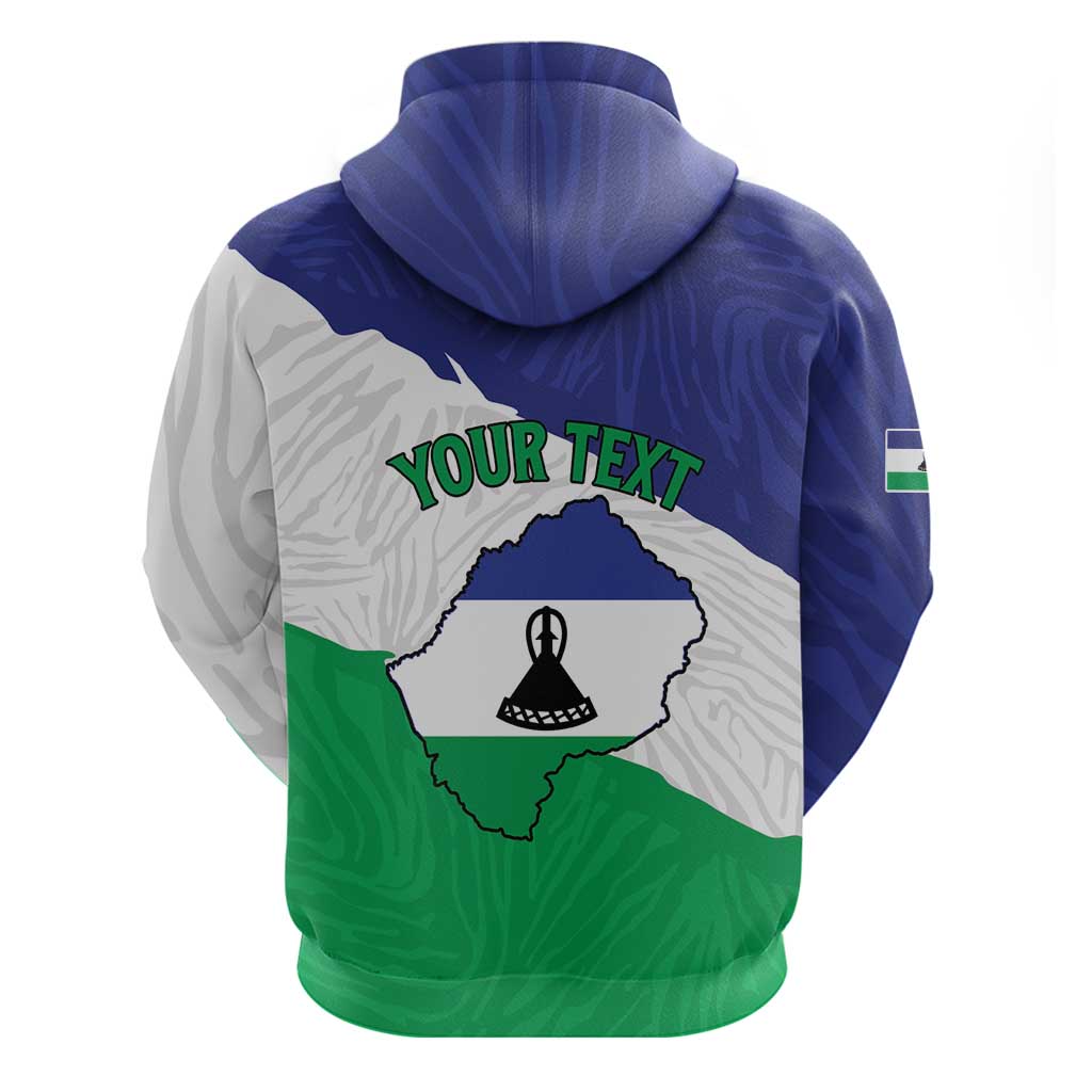 Personalised Afro Lesotho Zip Hoodie Coat Of Arms With Map - Grunge Style