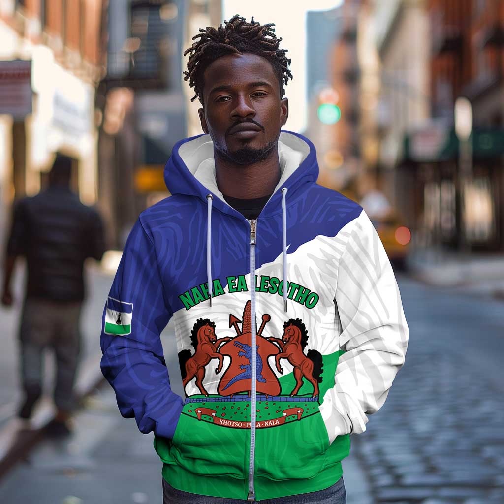 Personalised Afro Lesotho Zip Hoodie Coat Of Arms With Map - Grunge Style
