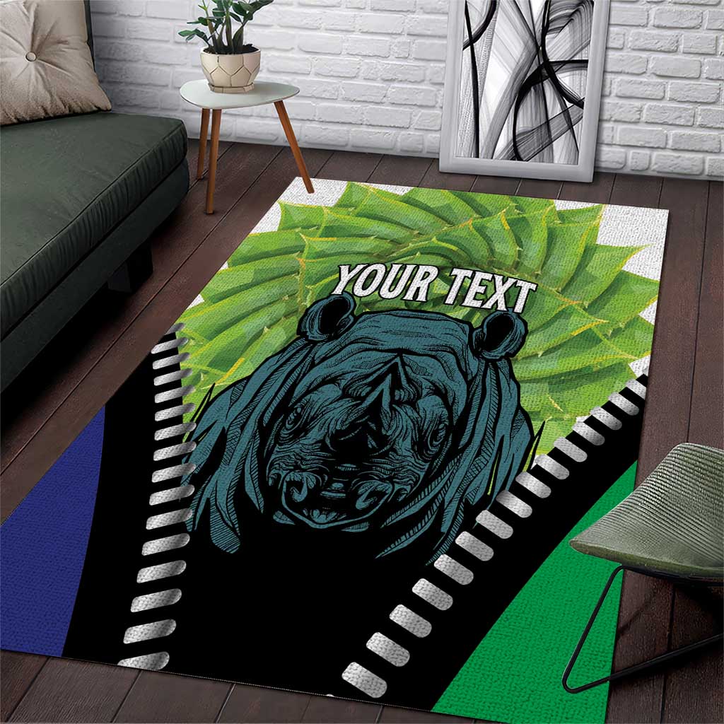 Personalised Afro Lesotho Area Rug Black Rhinoceros Aloe Polyphylla LT15