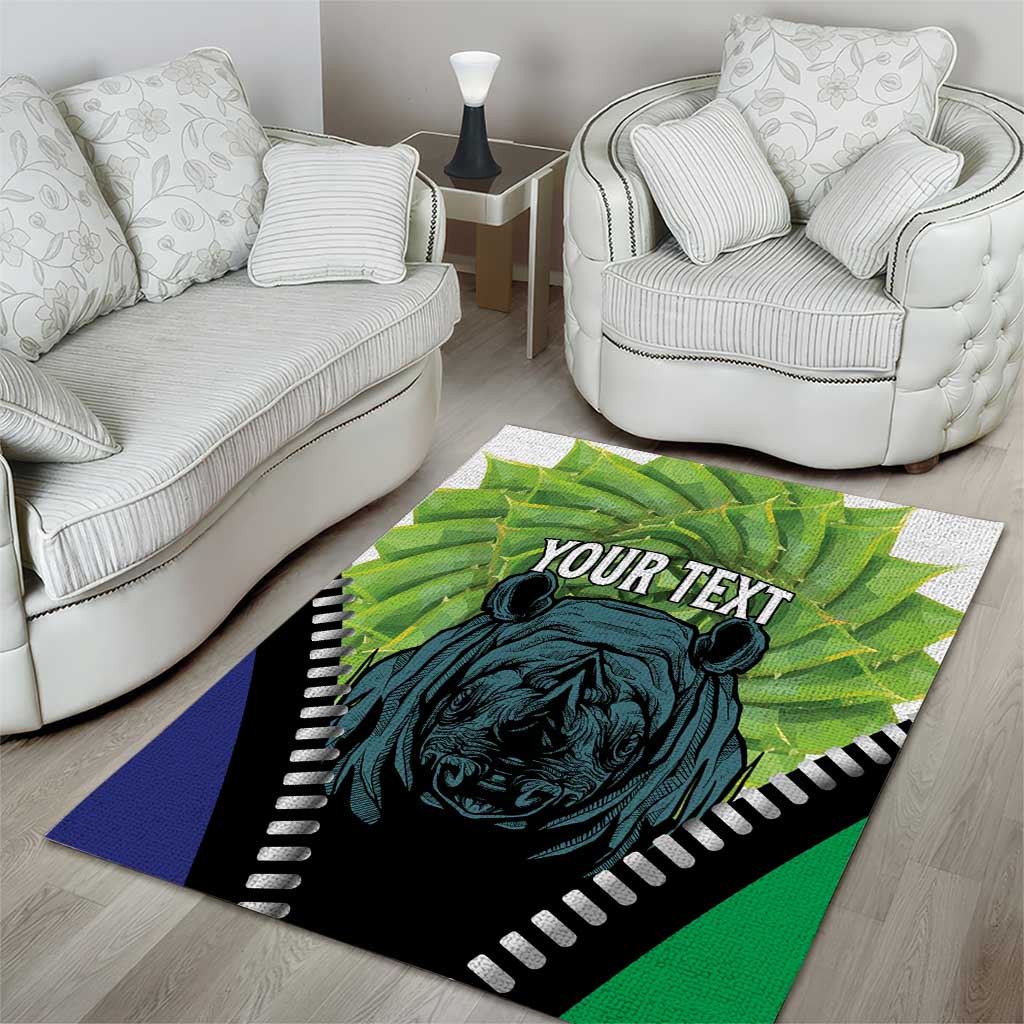 Personalised Afro Lesotho Area Rug Black Rhinoceros Aloe Polyphylla LT15