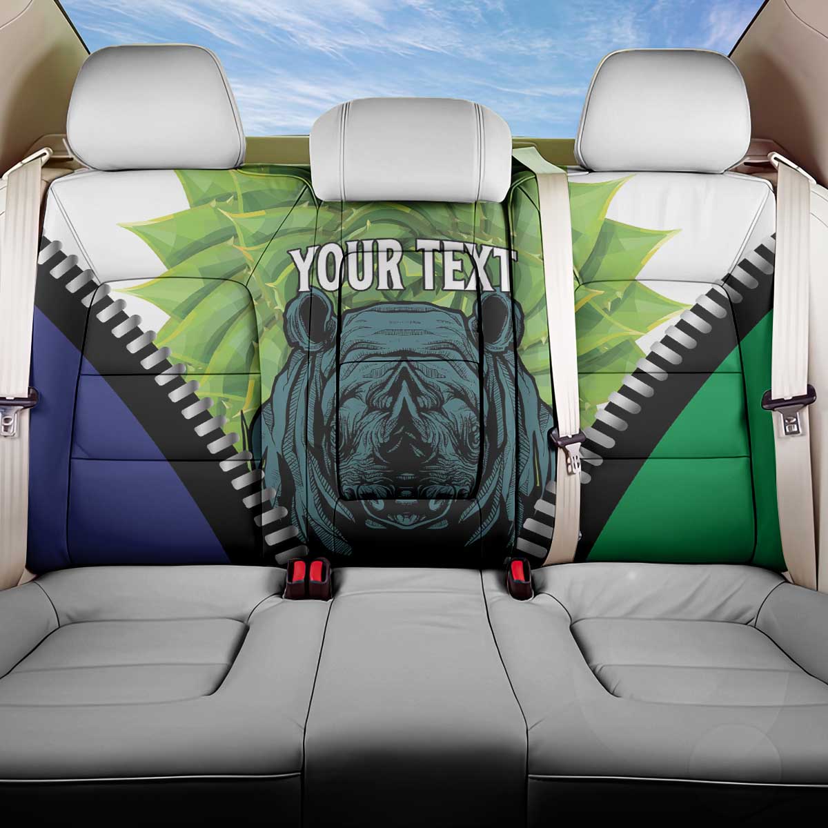 Personalised Afro Lesotho Back Car Seat Cover Black Rhinoceros Aloe Polyphylla LT15