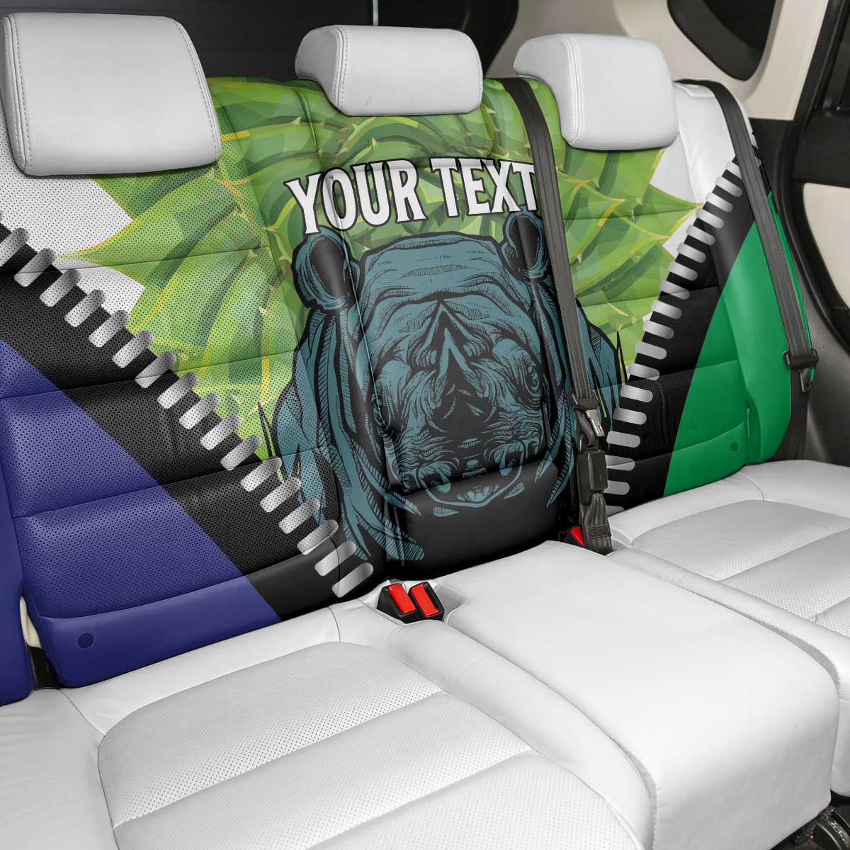 Personalised Afro Lesotho Back Car Seat Cover Black Rhinoceros Aloe Polyphylla LT15