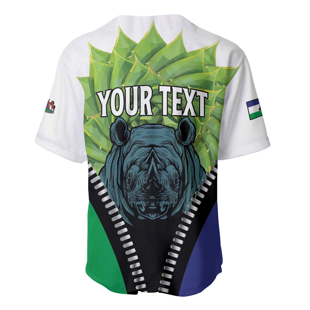 Personalised Afro Lesotho Baseball Jersey Black Rhinoceros Aloe Polyphylla LT15