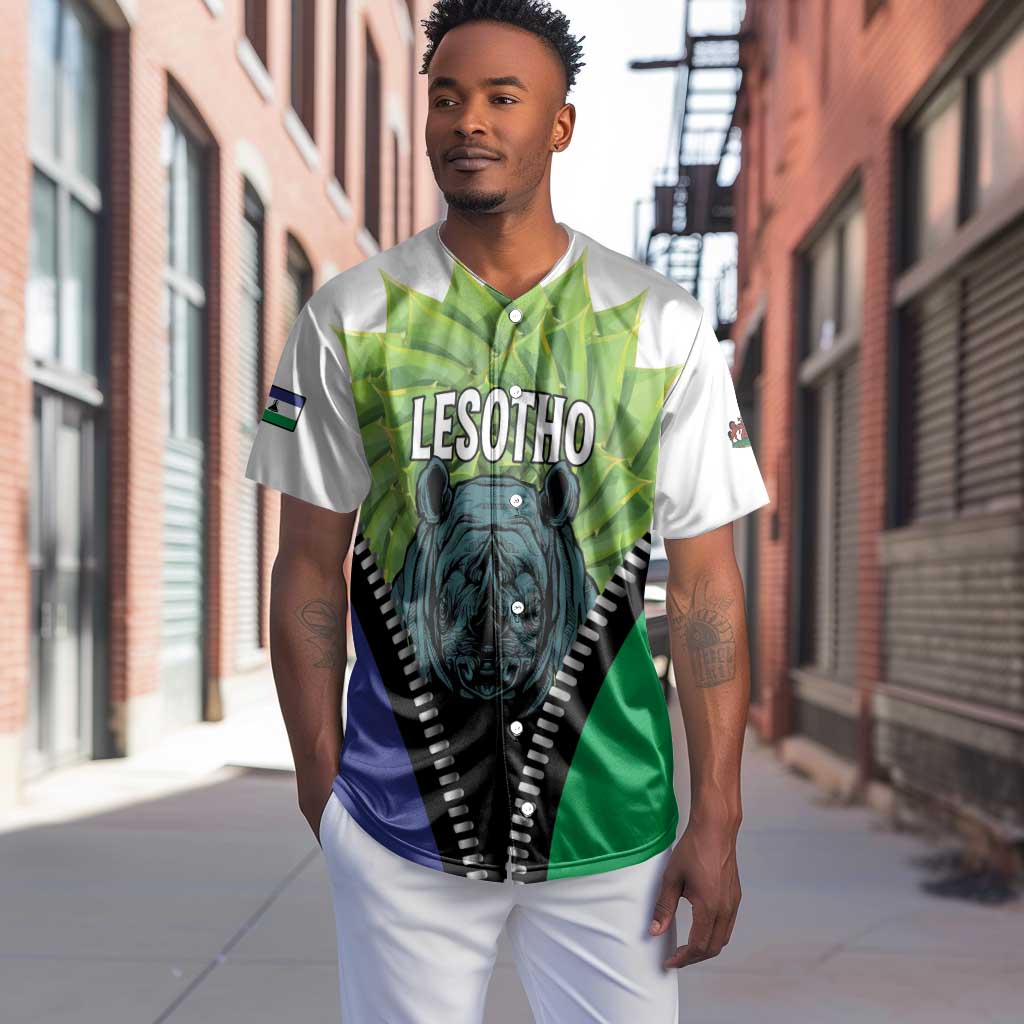 Personalised Afro Lesotho Baseball Jersey Black Rhinoceros Aloe Polyphylla LT15