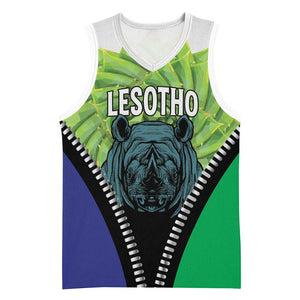 Personalised Afro Lesotho Basketball Jersey Black Rhinoceros Aloe Polyphylla - African Pride