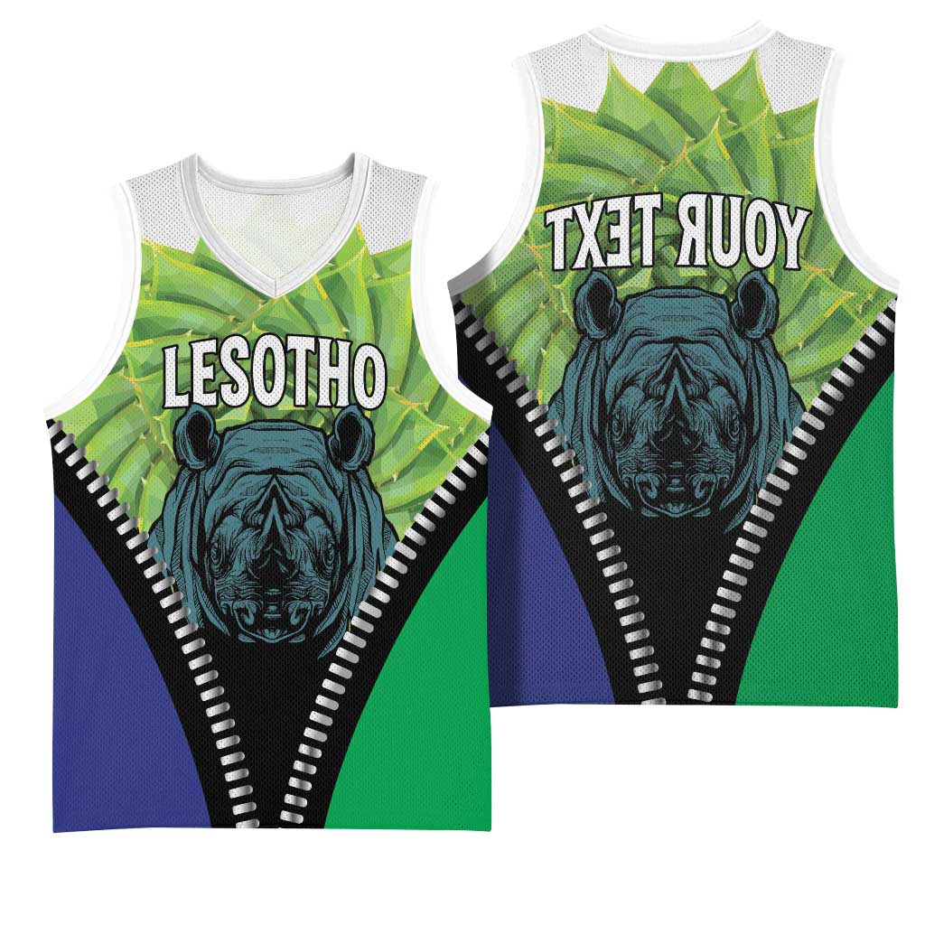 Personalised Afro Lesotho Basketball Jersey Black Rhinoceros Aloe Polyphylla - African Pride