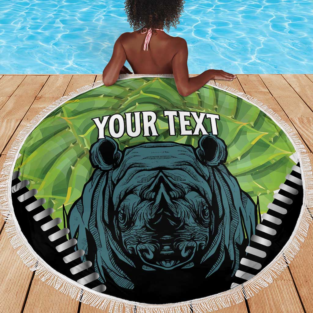 Personalised Afro Lesotho Beach Blanket Black Rhinoceros Aloe Polyphylla LT15