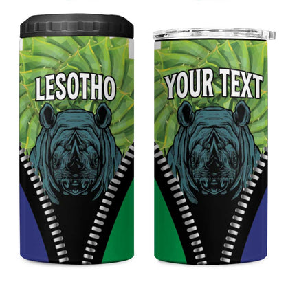 Personalised Afro Lesotho 4 in 1 Can Cooler Tumbler Black Rhinoceros Aloe Polyphylla