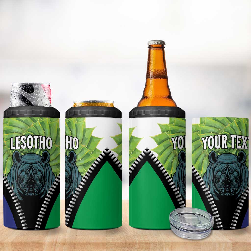 Personalised Afro Lesotho 4 in 1 Can Cooler Tumbler Black Rhinoceros Aloe Polyphylla