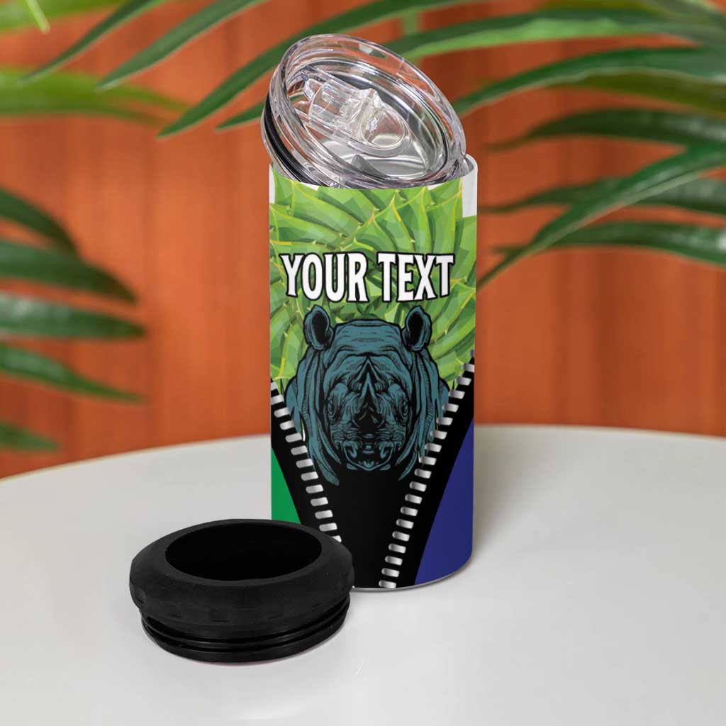 Personalised Afro Lesotho 4 in 1 Can Cooler Tumbler Black Rhinoceros Aloe Polyphylla