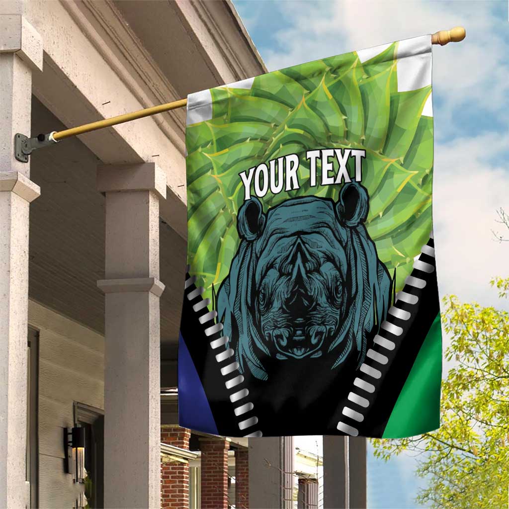 Personalised Afro Lesotho Garden Flag Black Rhinoceros Aloe Polyphylla LT15