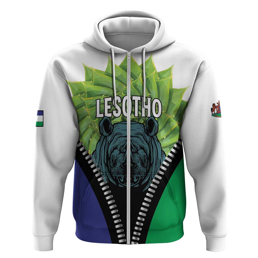 Personalised Afro Lesotho Hoodie Black Rhinoceros Aloe Polyphylla LT15
