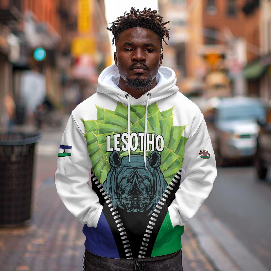 Personalised Afro Lesotho Hoodie Black Rhinoceros Aloe Polyphylla LT15