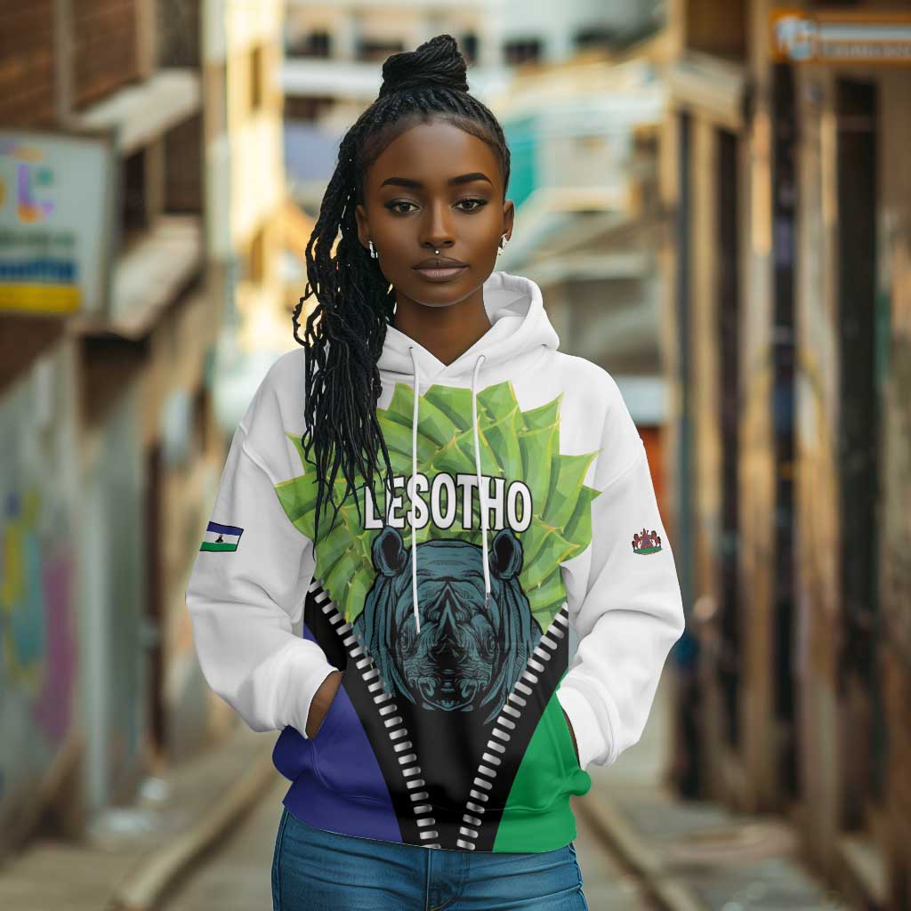 Personalised Afro Lesotho Hoodie Black Rhinoceros Aloe Polyphylla LT15