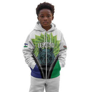 Personalised Afro Lesotho Kid Hoodie Black Rhinoceros Aloe Polyphylla LT15
